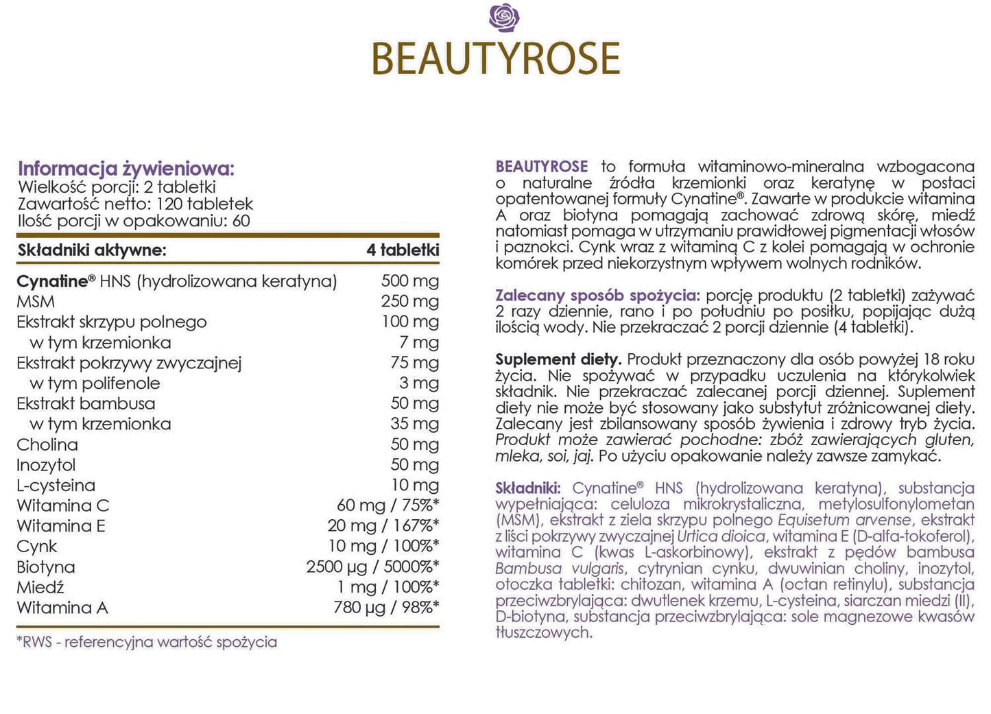 ALLDEYNN BEAUTYROSE, A Nutri Cosmetic with Conditioning Effect, 120 Tablets