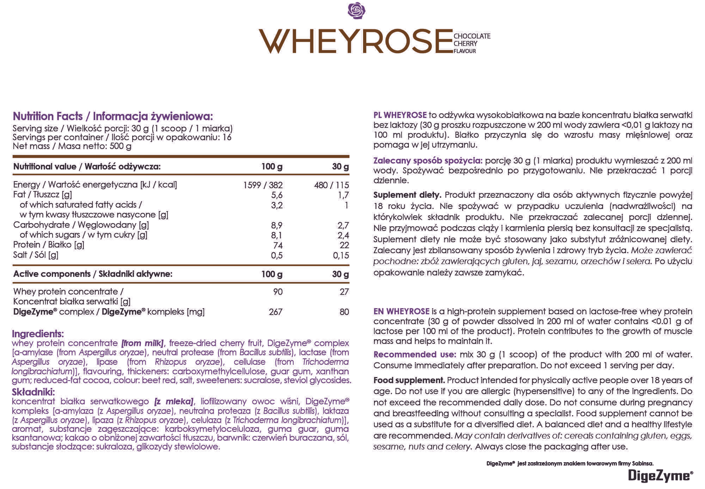 ALLDEYNN WHEYROSE PROTEIN FOR WOMEN 500 G